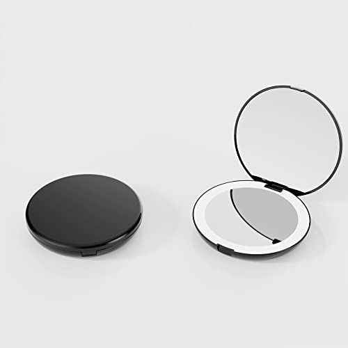 5 Inch Lighted Compact Mirror, 1X/5X Magnifying Mirror, Travel Makeup Mirror With Led Lights, Double Sided Folding Mirror, Portable, Daylight (Black) #TOP5