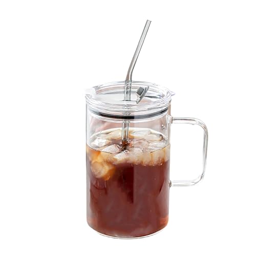 Uclac 1L Drinking Glass Tumbler with Lid and Straw Glass Coffee Mug Milk Juice Cup Transparent Cup Juice Mocha Cups