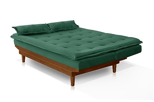 Sofá Cama Sara Reclinavel Casal 3 Lugares Com Tecido Veludo (Verde Musgo)