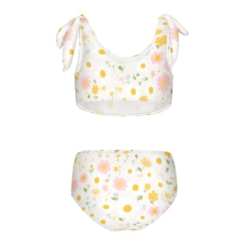 KLL Polka Dots and Tender Chamomile Flowers Girl 2 Piece Bikini Sets Scoop Neck Bathing Suit Swimwear Cute Shoulder Strap2