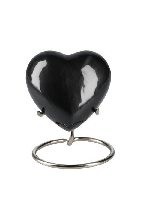 Petite urne cœur Elegance noir nacré avec support pour espace de recueillement maison