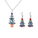 Hanaoops Christmas Jewelry Sets for Women Girls Cute Crystal Christmas Tree Dangle Earrings and Pendant Necklace Festive Accessories Hypoallergenic Jewelry for Xmas Gifts (silver, One Size)