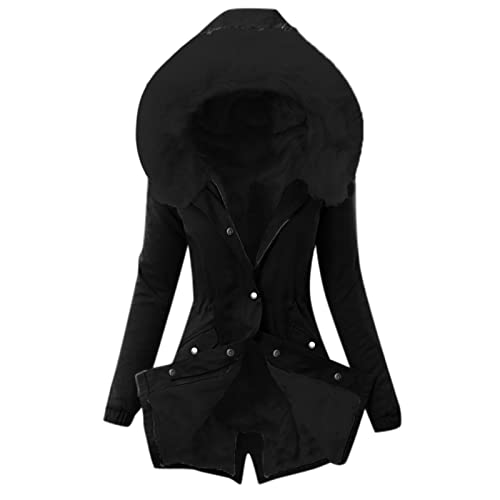 Woaikeyu Abrigo de invierno cálido manga larga casual chaqueta vintage abrigo cálido con capucha felpa algodón chaquetas abrigo largo otoño e invierno XXL, Le Noir, M