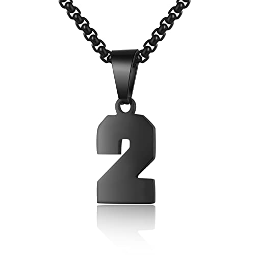 Number Necklace for Boy Black Athletes Number Stainless
