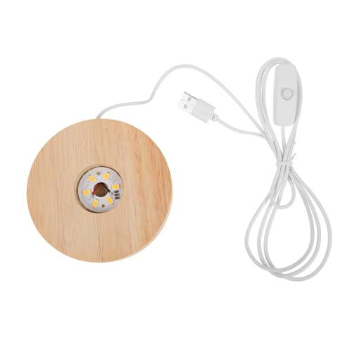 HIAKDOFT Base de madeira para bola de cristal luminosa com luz quente USB suporte redondo para exibição criativa de objetos pequenos base leve e portátil para decoração e jóias