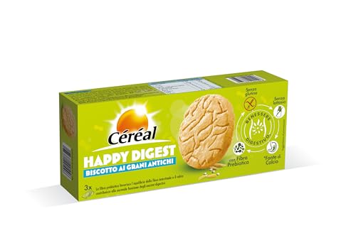 CÉRÉAL, HAPPY DIGEST, Biscotto ai grani antichi, Biscotti per il benessere digestivo, con farina di avena integrale e di quinoa, Senza glutine e senza lattosio, Con fibra prebiotica, 150 g