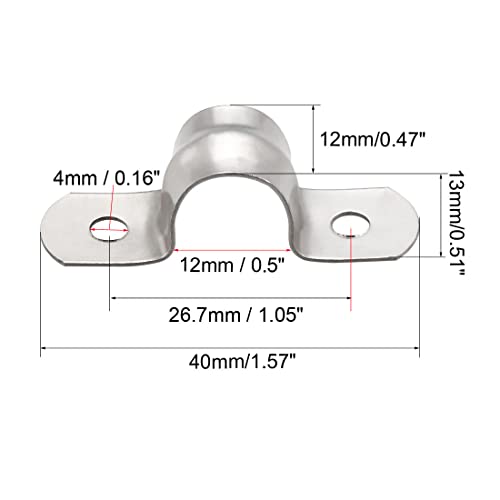 Uxcell 12Mm(0.5") Rigid Pipe Strap, 2 Holes 304 Stainless Steel Tension Tube Clip Clamp 20Pcs #TOP1
