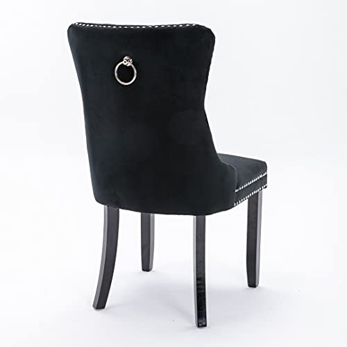 Set Of 2 Dining Chairs Modern For Living Room Kitchen Accent Side Chair Wood Legs Velvet Padded Cushion Seat And Back (Black) #TOP4