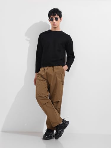 Image of The Indian Garage Co Men Boxy Textured Full Sleeves Crew Neck T-Shirt
