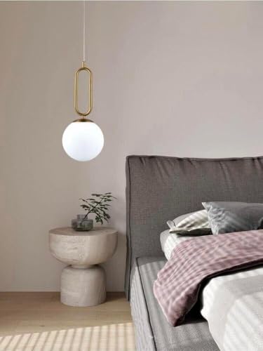 TEKHOME Lampadario a sospensione lampada moderna da soffitto con corpo in metallo color bronzo e sfera in vetro attacco per lampadina G9 (Oro, 1 Sfera struttura ovale) A96