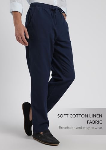 Image of FYLTR Men's Cotton Linen Summer Pants with Elasticated Drawstring Waistband | 4 Pocket Styling | Relaxed Fit | Comfortable Pants for Men