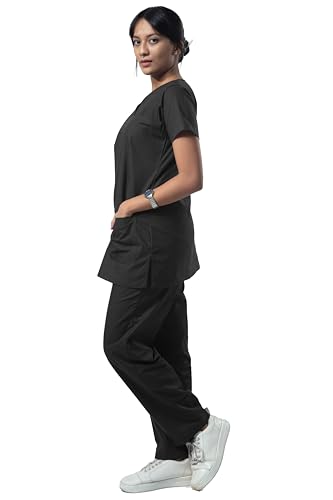 Image of UNIFORM CRAFT Women's Scrub Suits DSVX || 4 pocket scrubs | Ideal for doctors, dentists, vets, nurses & healthcare professionals (Black, M)