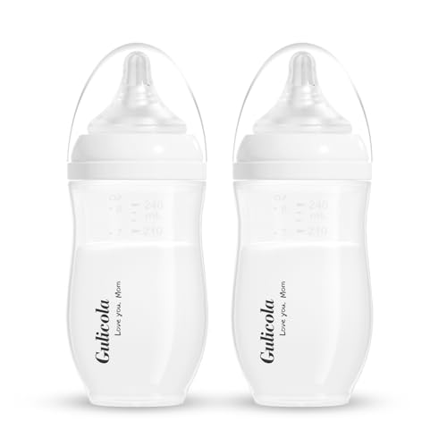 Image of Gulicola Natural PP Baby Breastfeeding Bottles, Medium Flow Nipples (M), 3 Months +, White, 8 oz - 2pks
