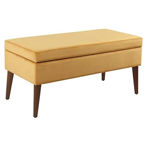 Spatial Order Home Decor | K8086-B273 | Kaufmann Collection Modern Storage Ottoman Bench | Large Ottoman Bench with Storage for Living Room & Bedroom, Yellow Velvet Cover