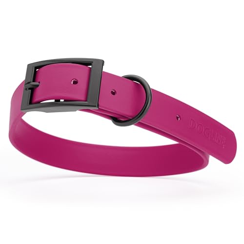 Image of Dogline Biothane Waterproof Dog Collar Strong Coated Nylon Webbing with Black Hardware Odor- Proof for Easy Care Easy to Clean High Performance Fits Small Medium or Large Dogs, Magenta Pink