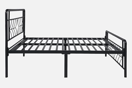 Image of Vara Metal Queen Size Bed Without Storage | Wrought Iron Double Bed with Headboard & Footboard | Sturdy Powder Coated Platform Bed Queen Size Cot for BedroomLivingRoom Black (75x60)