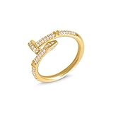 GOLD TROVE 18K Gold Plated Nail Wrap Ring for Women, 925 Sterling Silver Statement Ring