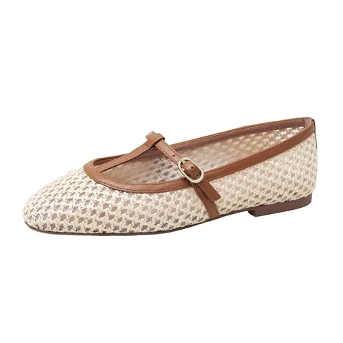 Linea Paolo - Monet - Womens Raffia and Nappa Leather T-Strap Flats