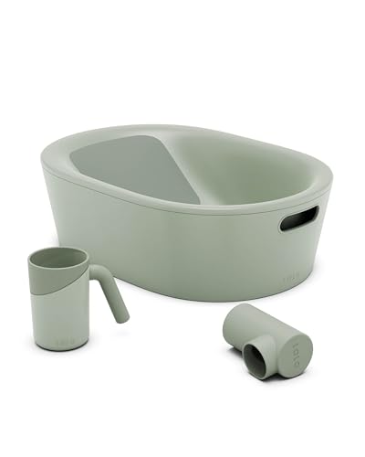 Image of Lalo Bathtime Starter Kit - Modern Baby Bathtub, Rinse Cup & Spout Cover Bundle, Safe & Clean Design for Newborns, Minimalist Design, Easy to Clean, 25.3 x 18 x 7.7 in, 10 lb - Sage