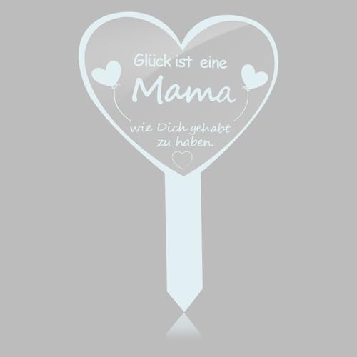 CZXCV Grabstecker Herz Grabschmuck Wetterfest 16 x 26 cm Weiß mit Spruch Glück ist eine Mama Grabdekoration für Friedhof Trauerspruch Grabschmuck Friedhof Grabdeko Wetterfest