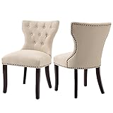 DAGONHIL Fabric Dining Chairs Set of 2, Tufted Dining Room Chairs,Upholstered Solid Wood Accent Chairs with Nail Heads and Buttons for Living Room, Beige