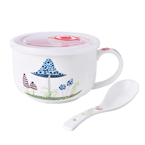 Ciotola for cereali, scodella for zuppa, scodella for il tè, ciotola for zuppa in ceramica da 500 ml Ciotola for la colazione Tazza for la colazione con coperchio e cucchiaio Riscaldabile a microonde