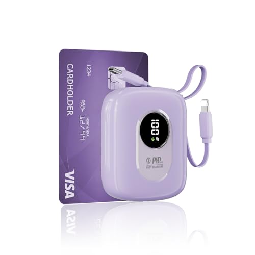 CHCCUL Power Bank 10000mAh [CCC Certified] Built-in Lighting & Type-C Cables PD22.5W Fast Charging Charge 3 Devices Simultaneously Compatible with iPhone Android iPad & More (Purple)