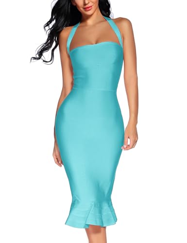 Image of houstil Women's V Neck Halter Fishtail Bandage Bodycon Dress Party