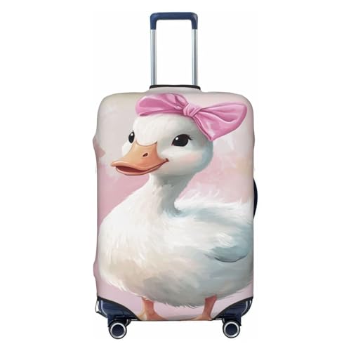 White Duck With Pink Bow On Head Elastic Travel Luggage Covers Dustproof Scratch-Resistant Suitcase Protector Fit 22-24 Inch
