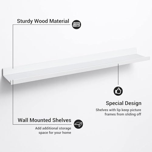 Image of Genuine Decor 47 Inch White Wall Shelf, Living Room Wall Mounted Shelf