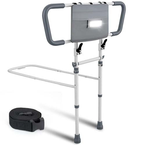 Questifyr Bed Rails for Elderly Adults Safety – Foldable & Adjustable Bed Assist Rail with Motion Sensor Light & Storage Pouch, Non-Slip Handle, Tool-Free Assembly, Fits King, Queen, Full, Twin Beds