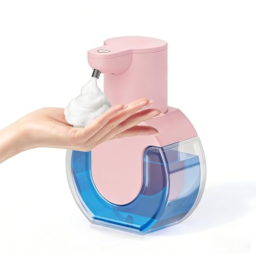Ipefan Automatic Soap Dispenser Touchless Rechargeable Foaming Soap Dispenser 15oz/420ml Smart Hand Soap Dispensers 4-Level Adjustable Wall Mount for Bathroom Kitchen Dish Soap Hands-Free (Pink)