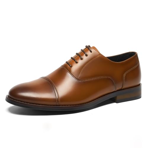 HEEZ Men's Dress Shoes, Cap Toe Oxford Shoes for Men Non Slip, Lace Up Formal Shoes for Business Office Church Brown