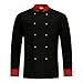 Mens Double-Breasted Chef Coat Classic Stand Collar Tailored Long Sleeve Chef Jacket Professional Kitchen Apparel（3-Black,Large