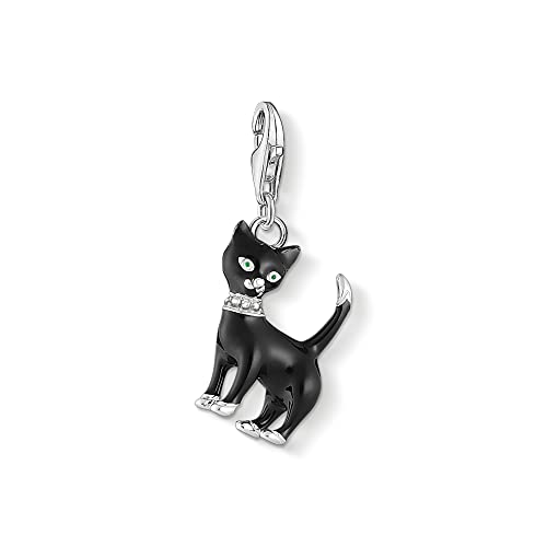 Thomas Sabo Charm pendant cat black 925 Sterling Silver, Cold Enamel