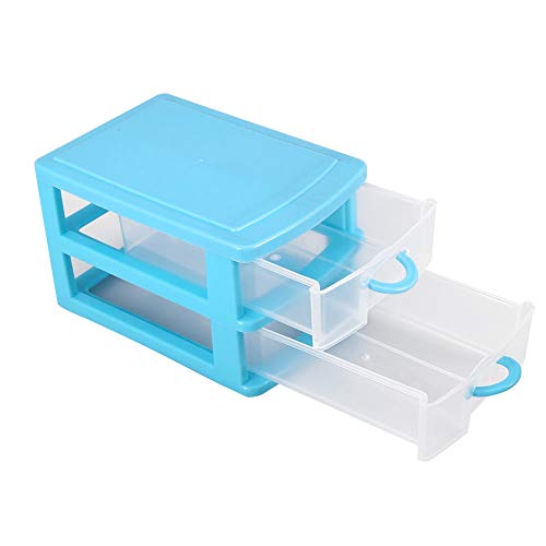 Mini Drawer Organizer, Plastic Jewelry Makeup Storage Box with Adjustable Detachable Dividers for Small Accessories (2 Layers Blue)