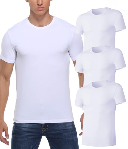 CF Camisetas masculinas de gola redonda e raiom de bambu com absorção de umidade, camisetas clássica