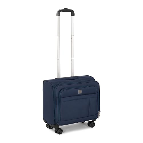 Image of SWISS MILITARY Parker Pro 48L Laptop Overnighter Trolley Bag 15.6 inch Business Cabin Luggage with 360 Degree Wheels Aluminum Trolley Utility Pockets Office Commutes Business Trips Airport Travel Navy
