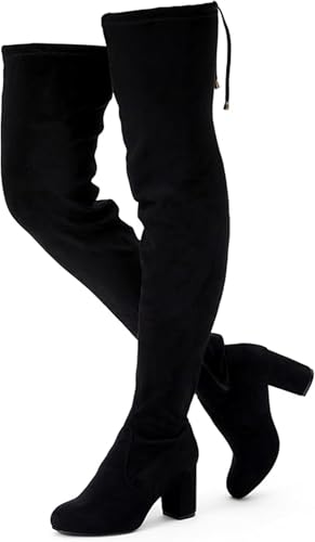 Vepose Women's Thigh High Over The Knee Boots, 3' Inch Block Chunky Heel Fashion Boot for Lady, 992 - Suede Black, Size 8 US (CJY992 Black 08)