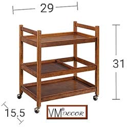 Image of Wooden Wine cart Serving bar Trolley with Wheel Black Finish (29x15.5x31 inches, Natural Teak)