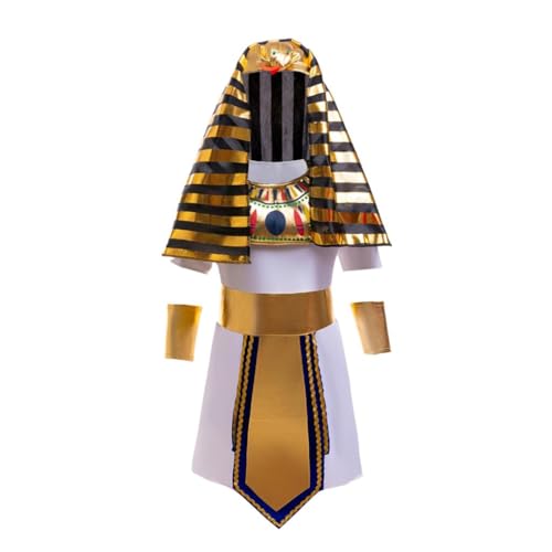 Disfraz Completo de Faraón Egipcio Dorado para Niños 7-9 miniatura 1