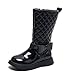 Fashion Plain Knee Length Boots for Girls:Winter Warm Mid Calf Combat Fur Lined Booties Wedding Dress Footwear（Size13,Black
