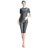BaronHong Women's bescheidene islamische Badeanzüge mit Hijab Muslim Burkini (grau, XL)