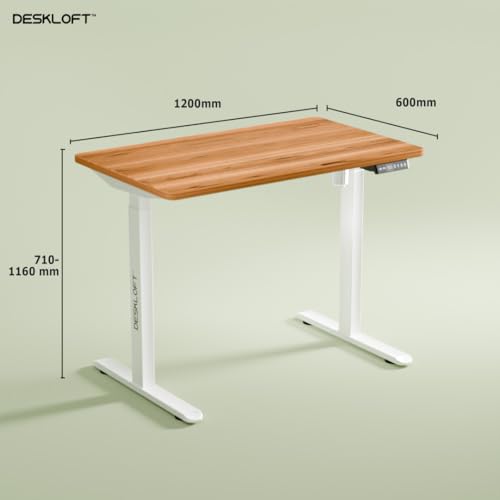Image of Electric Standing Desk - Height Adjustable Sit-Stand Workstation, Ergonomic Motorized Desk with Walnut Wood Grain Top & White Frame, 1200x600 mm, Home Office Computer Desk