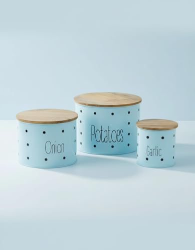 Image of Set of 3 Potato Onion & Garlic Storage Container For Kitchen | Storage Container For Kitchen Storage with Lid. (Blue)