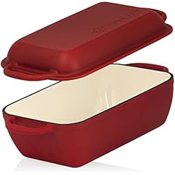 Sartenes Grandes Con Patas Mahlzeit Cazuela de Hierro Fundido con Tapa Esmaltada | 4,8 litros | Asador 2 en 1 con Sartén | Apta para Horno, para Inducción | Asador Doble, Asador Esmaltado Grande de Pato o Ganso