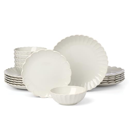 Image of Lenox Dinnerware Sets, French Perle Scallop White 18-Piece Dinnerware Set, Service For 6, Stoneware Material, Dishwasher Safe, Microwave Safe, Bowls, Plates And Bowls, Dinner Dishes (White, 18 Piece)