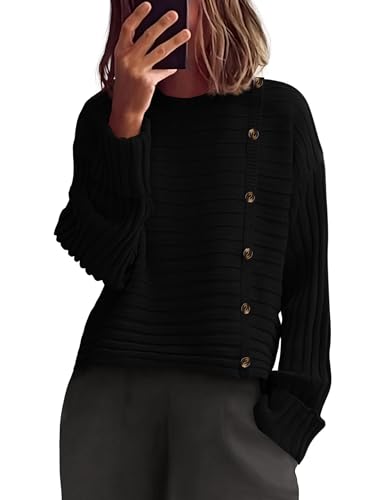 PRETTYGARDEN Womens Sweaters Fall 2025 Casual Long Sleeve Crewneck Button Loose Winter Knit Pullover Sweater Tops