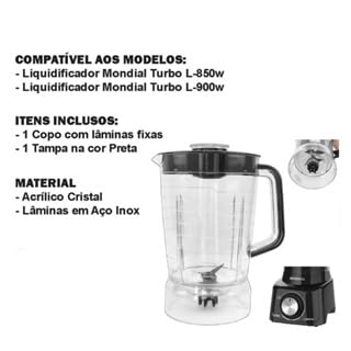 Copo de liquidificador serve para Mondial L850/L900w turbo Cristal Preto