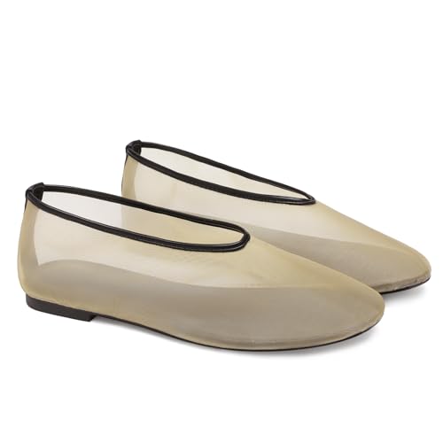 Mesh Ballet Flats for Women Round Toe Slip On Ballerina Mary Jane Shoes Tulle Comfortable Casual Dress Shoes